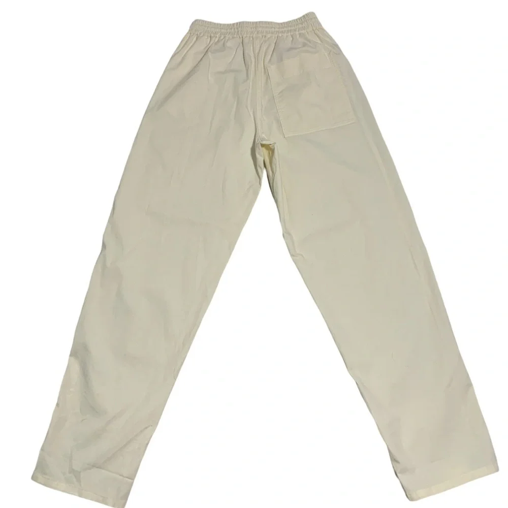 COS Linen Tie Waist Straight Leg Pants Side Slit Pocket Minimalist Neutral Sz 4